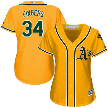 Athletics #34 Rollie Fingers Gold Alternate Women's Stitched Baseball Jersey