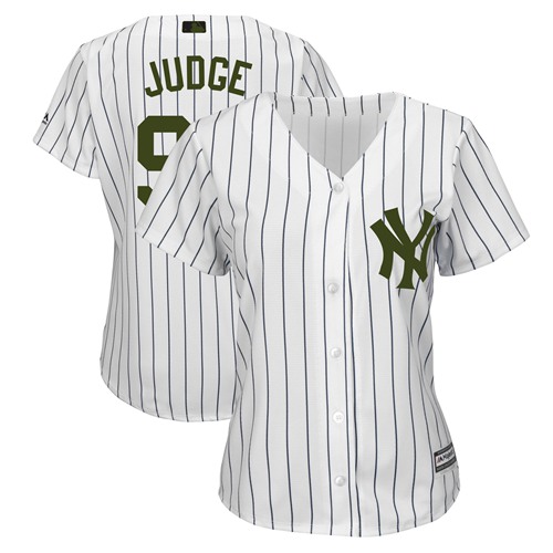 Aaron Judge NY Yankees #99 2018 Memorial Day Cool Base Women's Stitched Baseball Jersey - White Strip