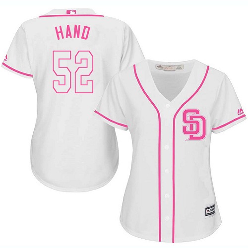 Padres #52 Brad Hand White Pink Fashion Women's Stitched Baseball Jersey