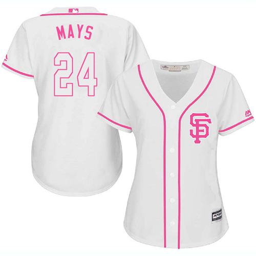 Giants #24 Willie Mays White Pink Fashion Women's Stitched Baseball Jersey