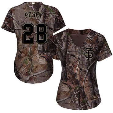 Giants #28 Buster Posey Camo Realtree Collection Cool Base Women's Stitched Baseball Jersey