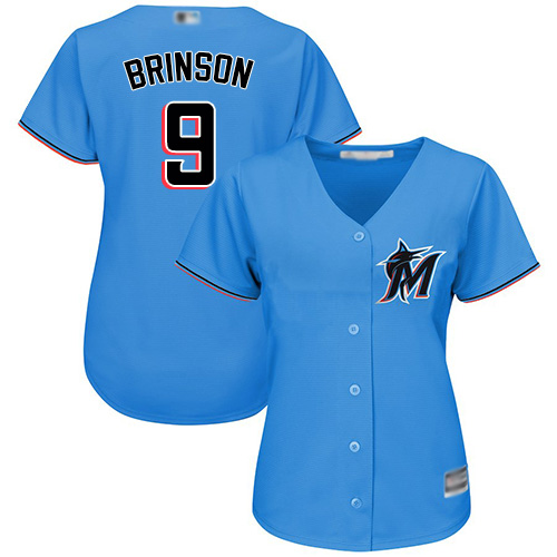 Marlins #9 Lewis Brinson Blue Alternate Women's Stitched Baseball Jersey