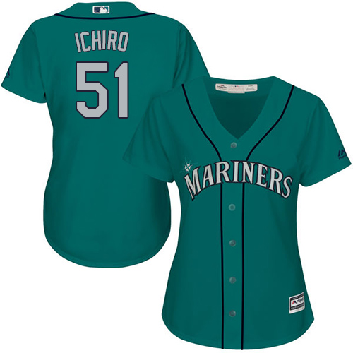 Mariners #51 Ichiro Suzuki Green Alternate Women's Stitched Baseball Jersey