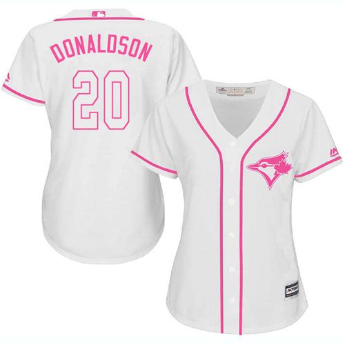 Blue Jays #20 Josh Donaldson White Pink Fashion Women's Stitched Baseball Jersey