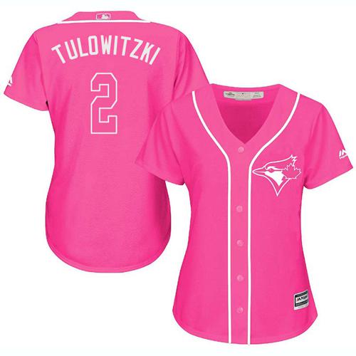 Blue Jays #2 Troy Tulowitzki Pink Fashion Women's Stitched Baseball Jersey