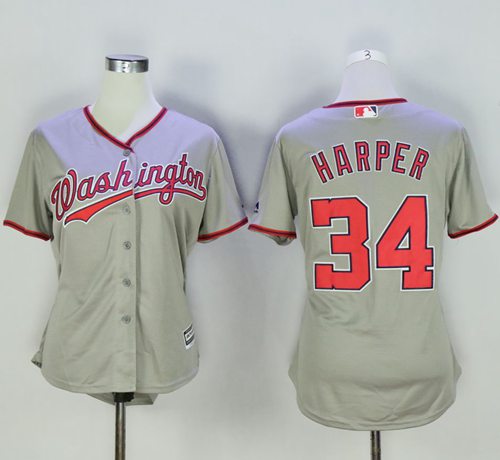 Nationals #34 Bryce Harper Grey Women's Road Stitched Baseball Jersey