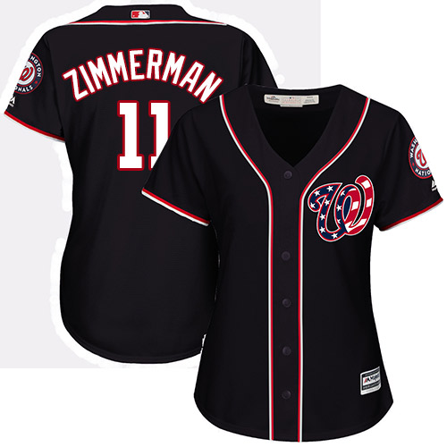 Nationals #11 Ryan Zimmerman Navy Blue Alternate Women's Stitched Baseball Jersey