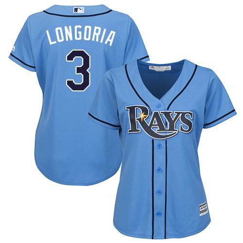 Rays #3 Evan Longoria Light Blue Alternate Women's Stitched Baseball Jersey