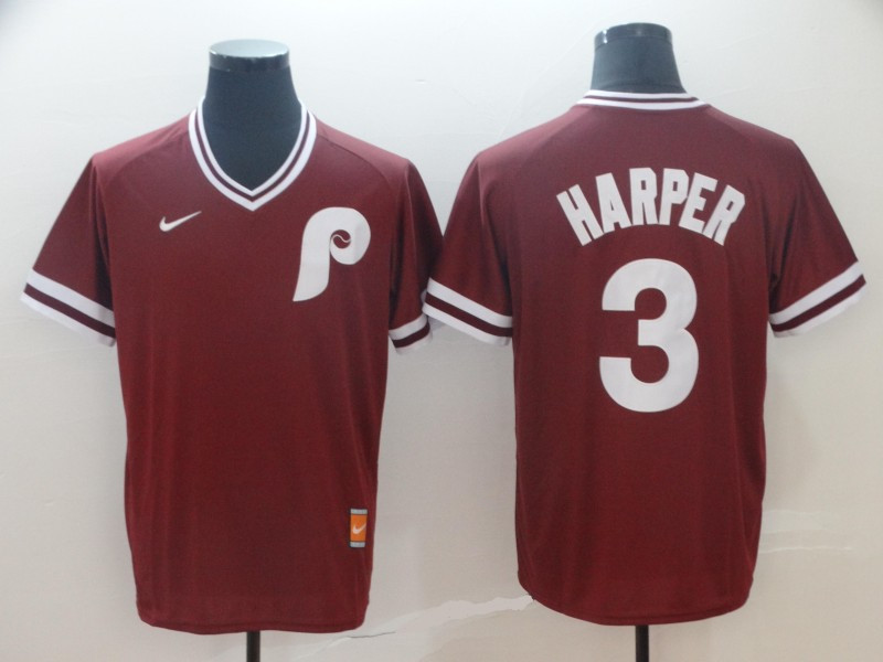 Men's Philadelphia Phillies 3 Bryce Harper Red Throwback Jersey