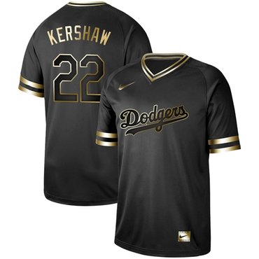 Dodgers #22 Clayton Kershaw Black Gold Authentic Stitched Baseball Jersey