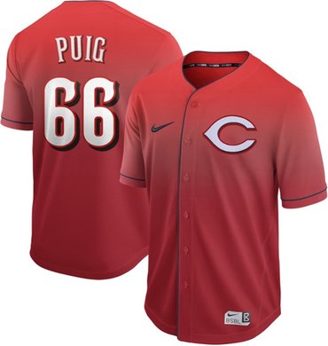 Reds #66 Yasiel Puig Red Fade Authentic Stitched Baseball Jersey