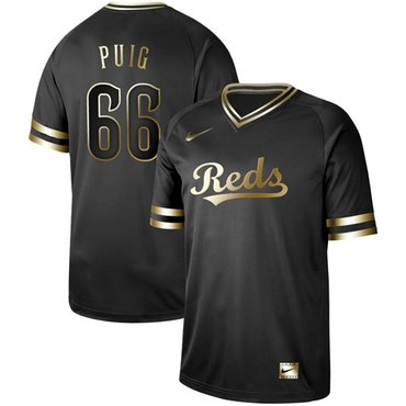 Reds #66 Yasiel Puig Black Gold Authentic Stitched Baseball Jersey