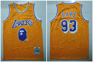 Lakers 93 Bape Yellow 1996-97 Hardwood Classics Jersey