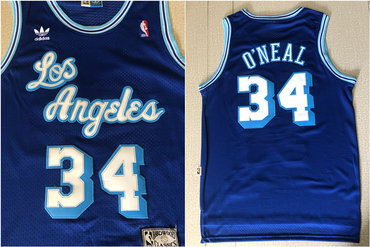 Lakers 34 Shaquille O'Neal Blue Hardwood Classics Mesh Jersey