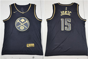 Nuggets 15 Nikola Jokic Black Gold Nike Swingman Jersey