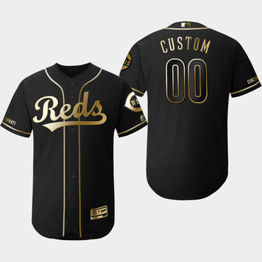 Men's Cincinnati Reds Customized Black Gold Flexbase Jersey