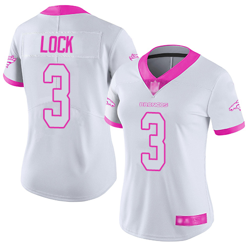 Broncos #3 Drew Lock White Pink Women's Stitched Football Limited Rush Fashion Jersey