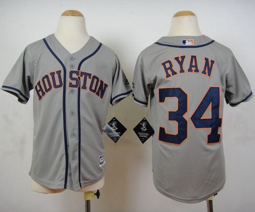 Astros #34 Nolan Ryan Grey Cool Base Stitched Youth Baseball Jersey