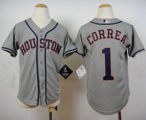 Astros #1 Carlos Correa Grey Cool Base Stitched Youth Baseball Jersey