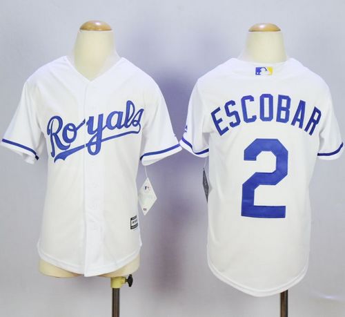 Royals #2 Alcides Escobar White Cool Base Stitched Youth Baseball Jersey