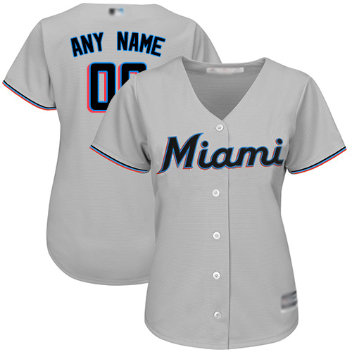 Women's Customized Replica Jersey Grey Baseball Road Miami Marlins Cool Base