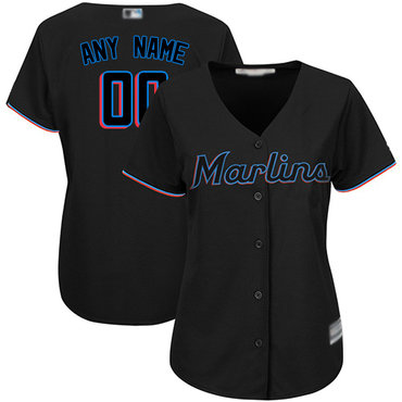 Women's Customized Replica Jersey Black Baseball Alternate Miami Marlins Cool Base