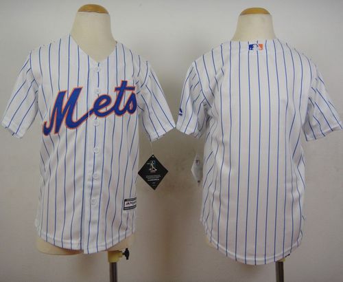 Mets Blank White(Blue Strip) Home Cool Base Stitched Youth Baseball Jersey