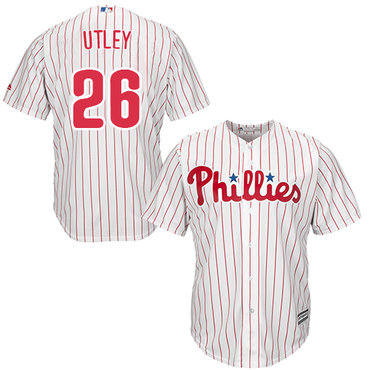 Phillies #26 Chase Utley Stitched White Red Strip Youth Baseball Jersey