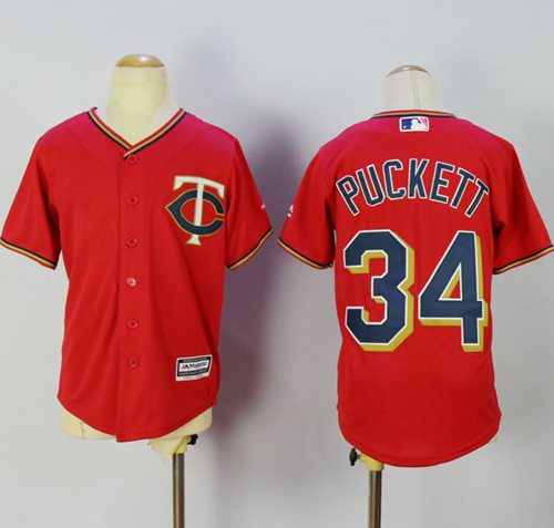 Twins #34 Kirby Puckett Red Alternate Cool Base Stitched Youth Baseball Jersey