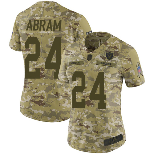 Raiders #24 Johnathan Abram Camo Women's Stitched Football Limited 2018 Salute to Service Jersey