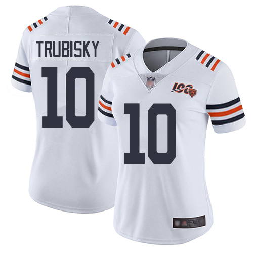 Bears #10 Mitchell Trubisky White Alternate Women's Stitched Football Vapor Untouchable Limited 100th Season Jersey