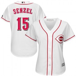 Cincinnati Reds #15 Nick Senzel Women's Replica Majestic Cool Base Home White Jersey