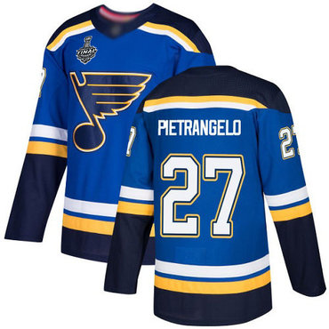 Men's St. Louis Blues #27 Alex Pietrangelo Blue Home Authentic 2019 Stanley Cup Final Bound Stitched Hockey Jersey