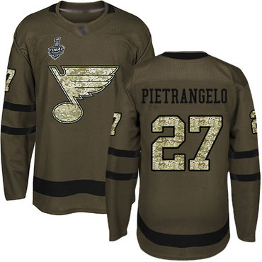 Men's St. Louis Blues #27 Alex Pietrangelo Green Salute to Service 2019 Stanley Cup Final Bound Stitched Hockey Jersey