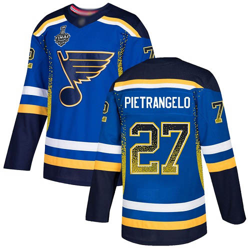 Men's St. Louis Blues #27 Alex Pietrangelo Blue Home Authentic Drift Fashion 2019 Stanley Cup Final Bound Stitched Hockey Jersey