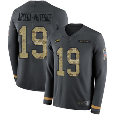 Eagles #19 JJ Arcega-Whiteside Anthracite Salute to Service Men's Stitched Football Limited Therma Long Sleeve Jersey