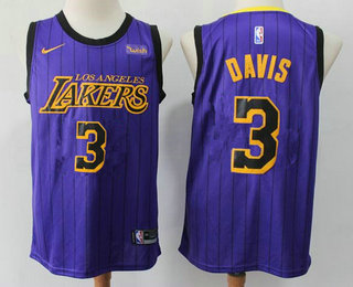 Men's Los Angeles Lakers #3 Anthony Davis 2019 Purple Stripe Nike Swingman Wish Stitched NBA Jersey