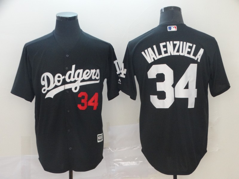 Men's Los Angeles Dodgers 34 Fernando Valenzuela Black Turn Back The Clock Cool Base Jersey