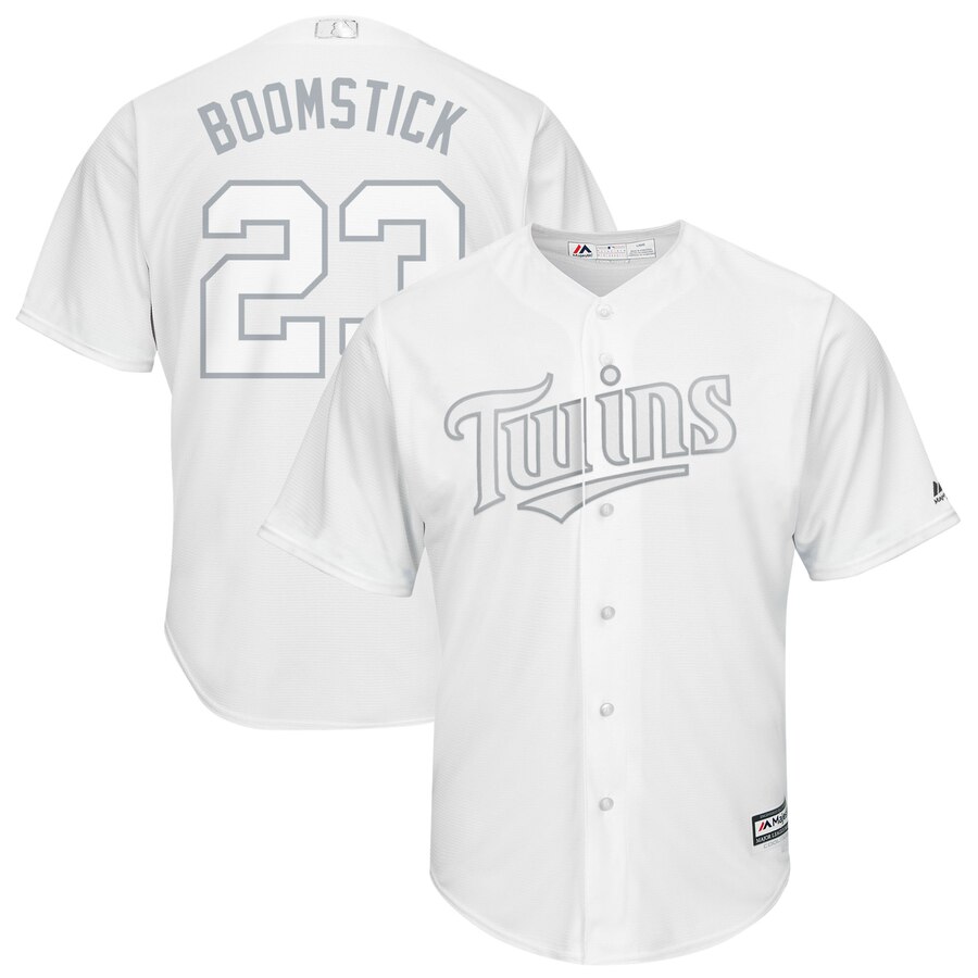 Men's Minnesota Twins 23 Nelson Cruz Boomstick White 2019 Players' Weekend Player Jersey