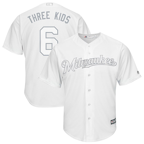 Brewers #6 Lorenzo Cain White Three Kids Players Weekend Cool Base Stitched Baseball Jersey