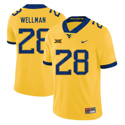 West Virginia Mountaineers 28 Elijah Wellman Yellow College Football Jersey