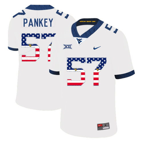 West Virginia Mountaineers 57 Adam Pankey White USA Flag College Football Jersey