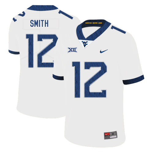 West Virginia Mountaineers 12 Geno Smith White College Football Jersey