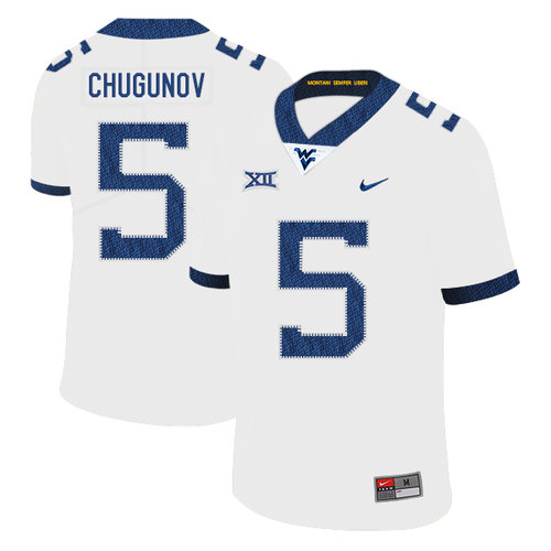 West Virginia Mountaineers 5 Chris Chugunov White College Football Jersey