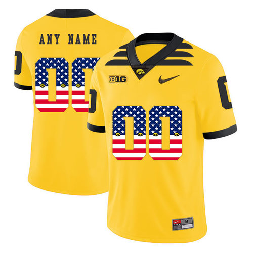 Iowa Hawkeyes Customized Yellow USA Flag College Football Jersey