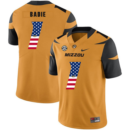 Missouri Tigers 1 Tyler Badie Gold USA Flag Nike College Football Jersey