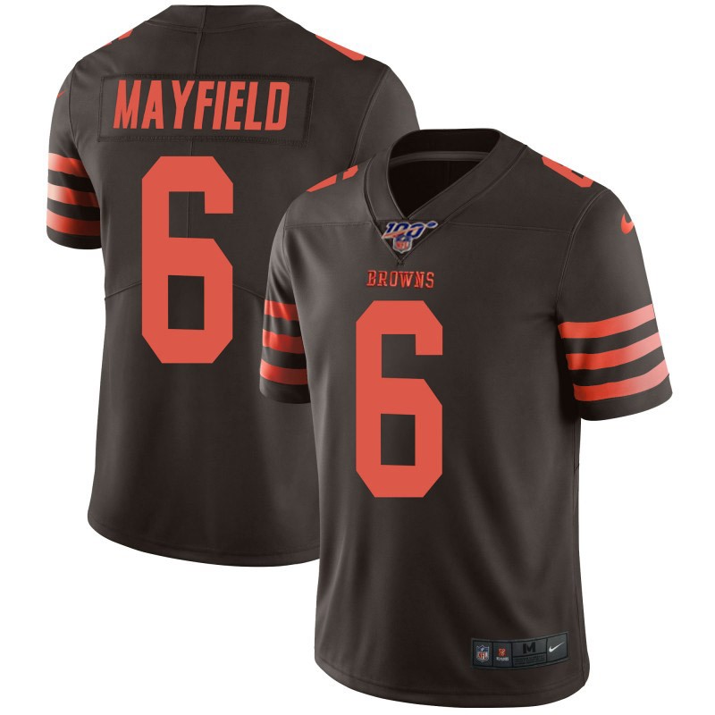 Nike Browns 6 Baker Mayfield Brown 100th Season Color Rush Limited Jersey