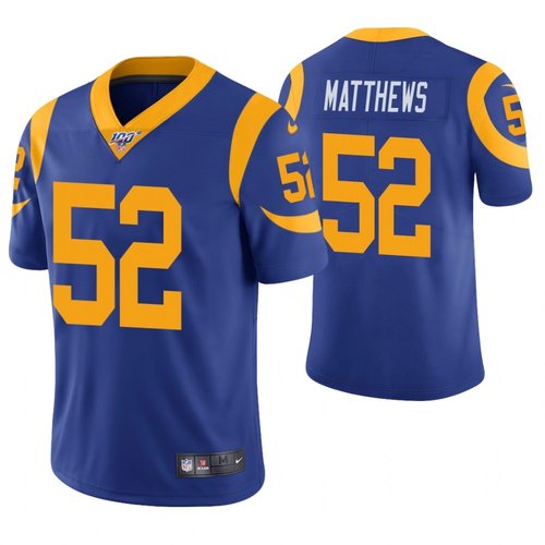 Nike Rams 52 Clay Matthews Royal 100th Season Vapor Untouchable Limited Jersey