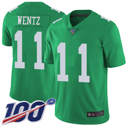 Eagles #11 Carson Wentz Green Men's Stitched Football Limited Rush 100th Season Jersey