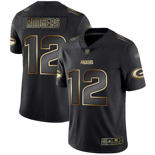 Packers #12 Aaron Rodgers Black Gold Men's Stitched Football Vapor Untouchable Limited Jersey